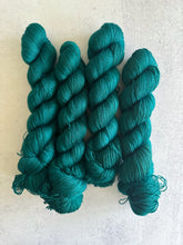 Load image into Gallery viewer, Torn Green Velvet Eyes Merino Silk Laceweight Yarn