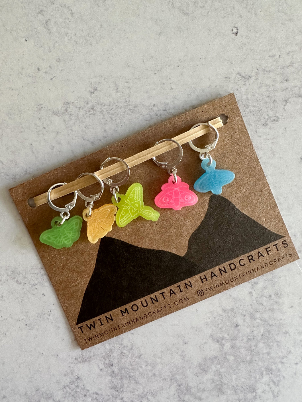 Glow in the Dark Moth Stitch Markers (Set of 5)